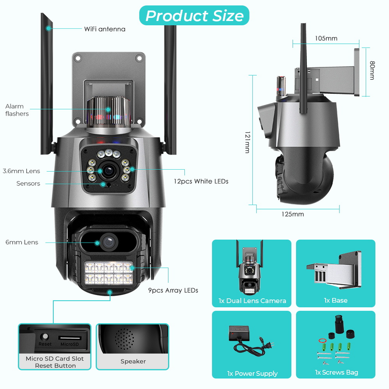 📹 Cámara de Seguridad PTZ Doble Lente: Tu guardián inteligente con visión 360° y protección total día y noche