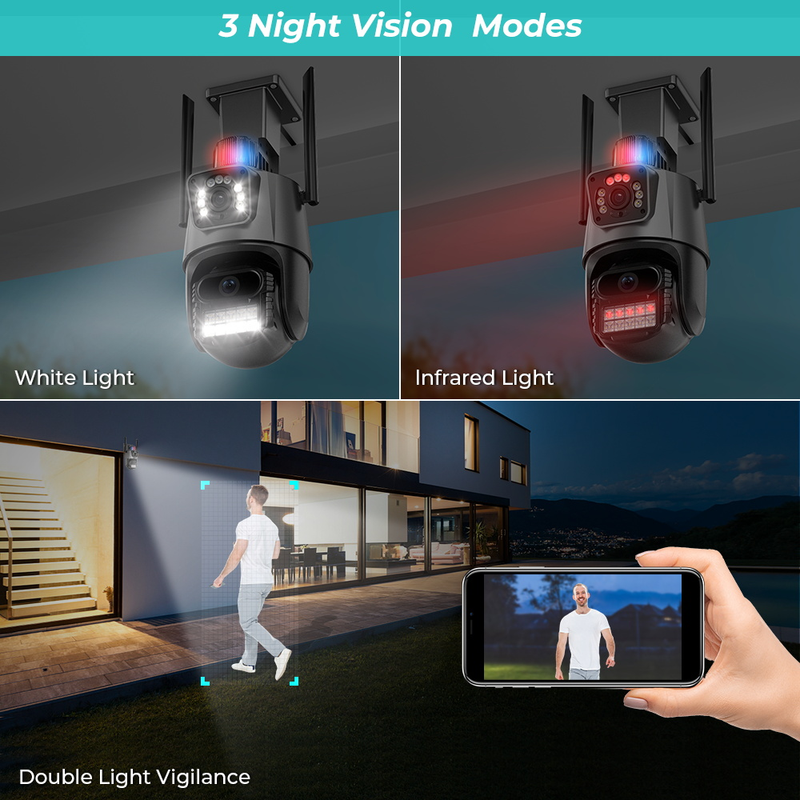 📹 Cámara de Seguridad PTZ Doble Lente: Tu guardián inteligente con visión 360° y protección total día y noche